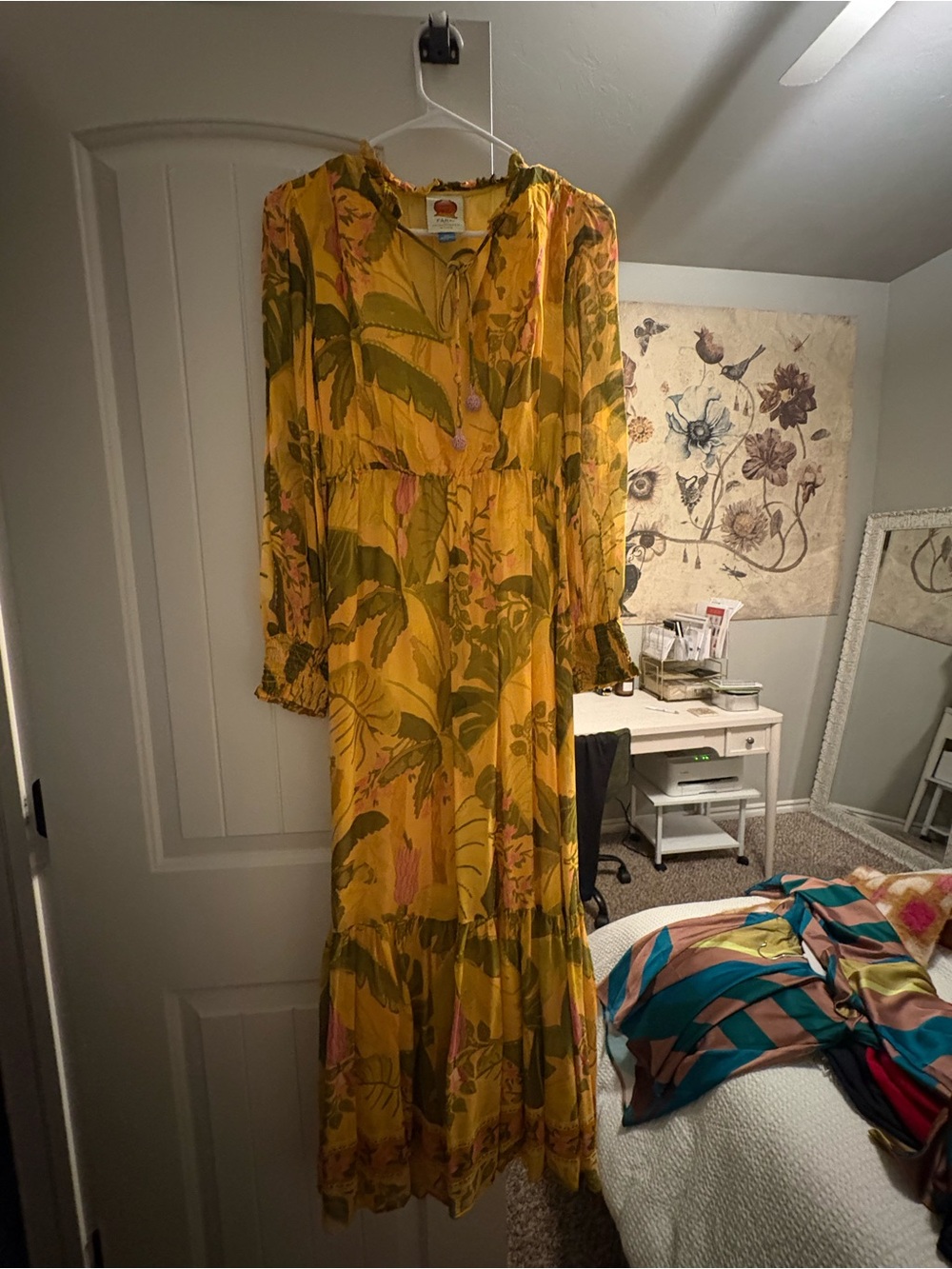 FARM Rio Yellow Floral Maxi Dress with Green Leaf Print